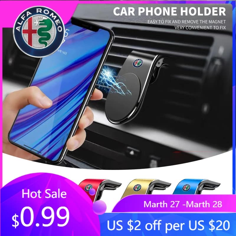Supporto Magnetico a L per Telefono da Auto per Alfa Romeo, Clip per Smartphone per Giulia, Stelvio, Giulietta, 159, 147, 156, 166