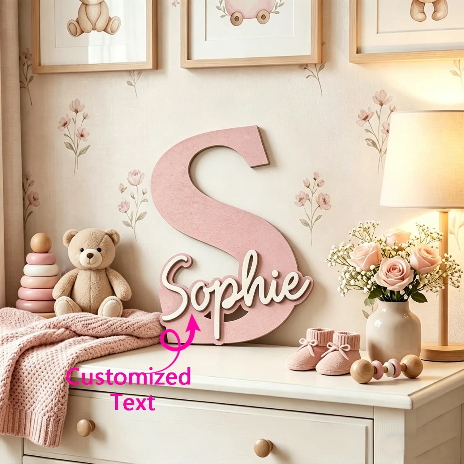 1pc Customized Wooden Surname Brand for Children's Room, Wall Decoration, Baby Room Decoration, Multi Scene Decoration Gift