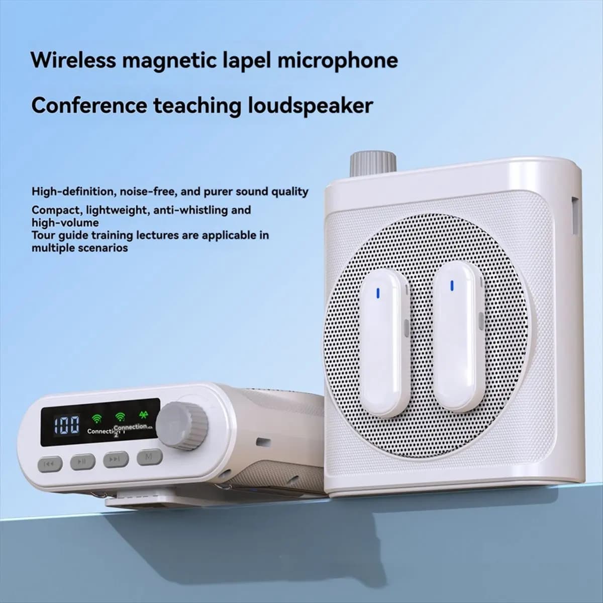 DT1029 Mon.Mini Wireless Speaker with Lavalier Microphone Bluetooth Voice Amplifier for Teachers Guides Coaches White