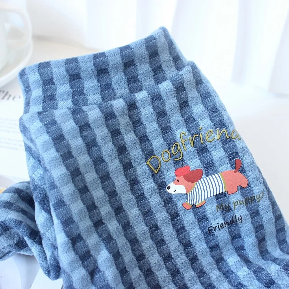 Plaid Dog Jumpsuit Four-Legged Pet Pajamas, Soft Cozy Dog Clothes, Cute Checkered Puppy Outfit for Small Dogs Cats