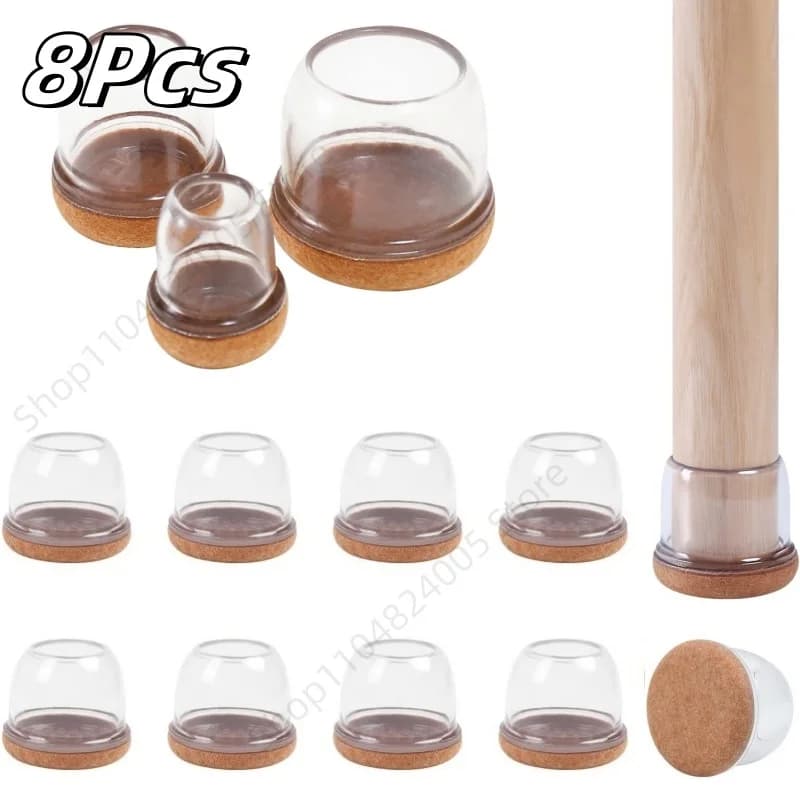 Set di 8 Protezioni Trasparenti Rotonde per Gambe di Sedie con Feltro Spesso e Base in Silicone per Proteggere i Piedi di Mobili e Tavoli