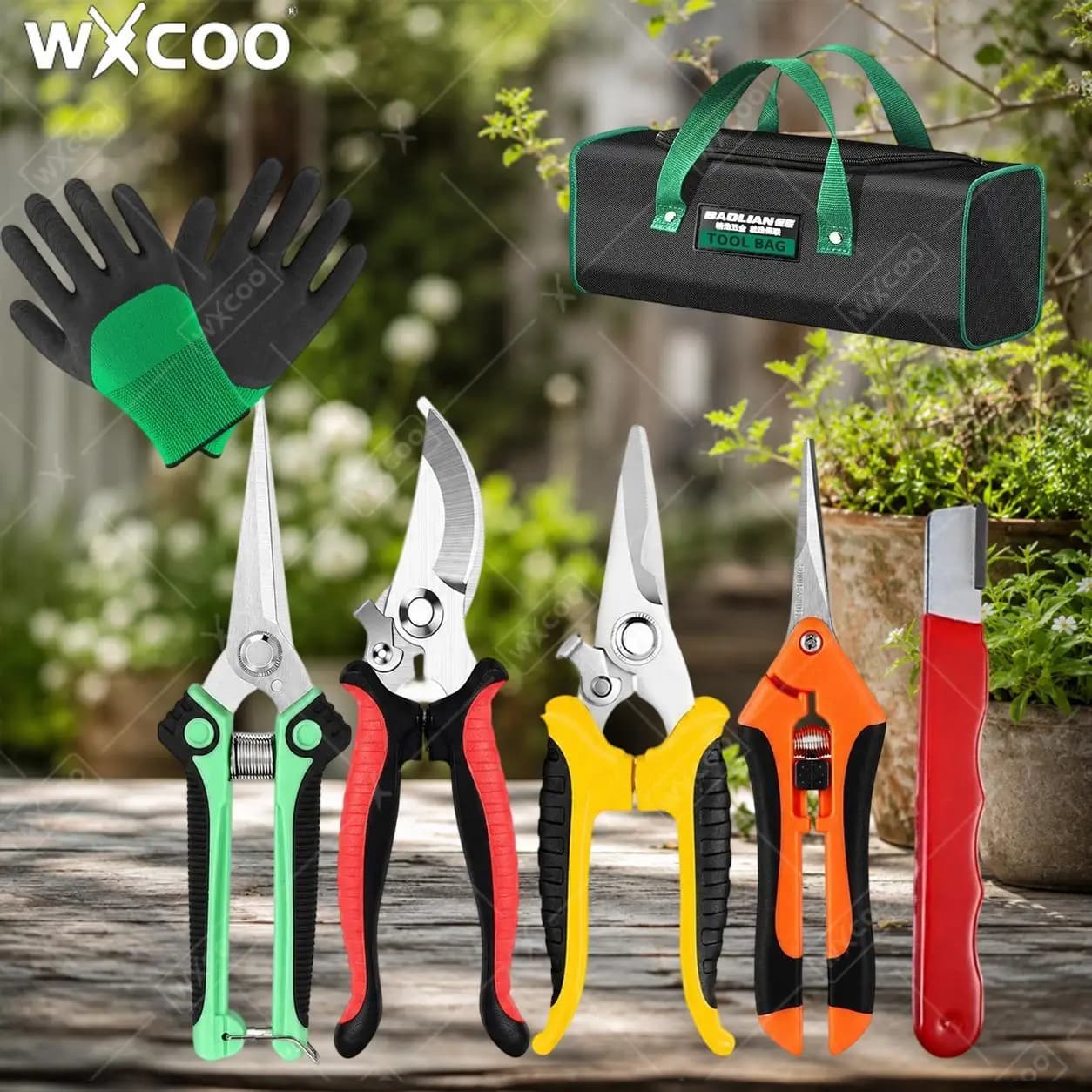 Stainless Steel Multifunctional Pruning Shears Set with Storage Bag Gardening Scissors for Fruit Trees Flowers and Branches