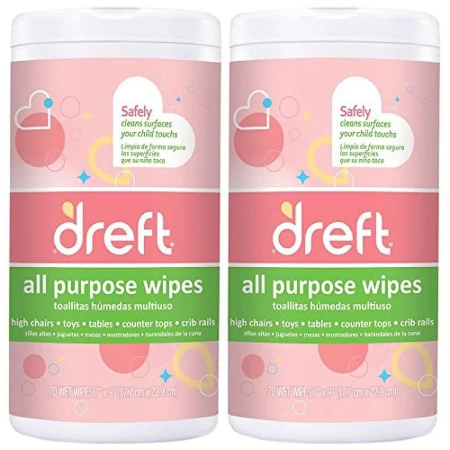 Salviette Detergenti Delicate Multiuso Dreft per Giocattoli per Bambini, Seggiolini Auto, Seggioloni e Altro, 70 Pezzi, Confezione da 2