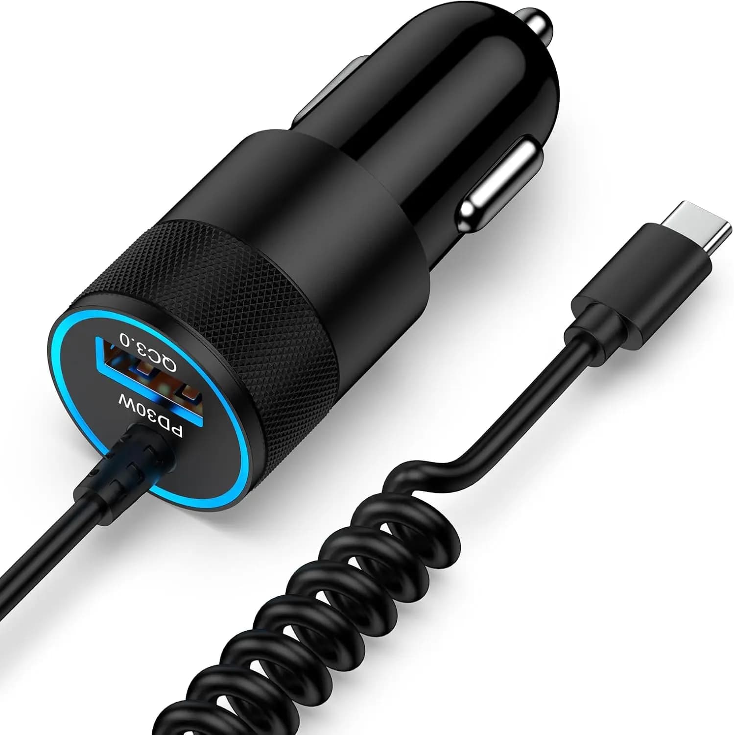 Caricabatterie da Auto USB C 30W con Cavo a Spirale da 2,8 Piedi, Ricarica Rapida per iPhone 16 17 Pro Max Samsung Galaxy
