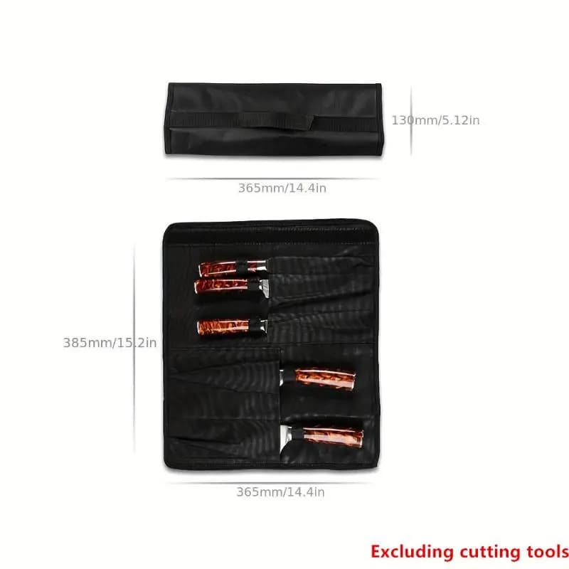 Borsa Porta Coltelli da Chef Nera con 5 Tasche, Custodia Portatile in Oxford per Coltelli da Cucina, Borsa Resistente per Trasporto Coltelli