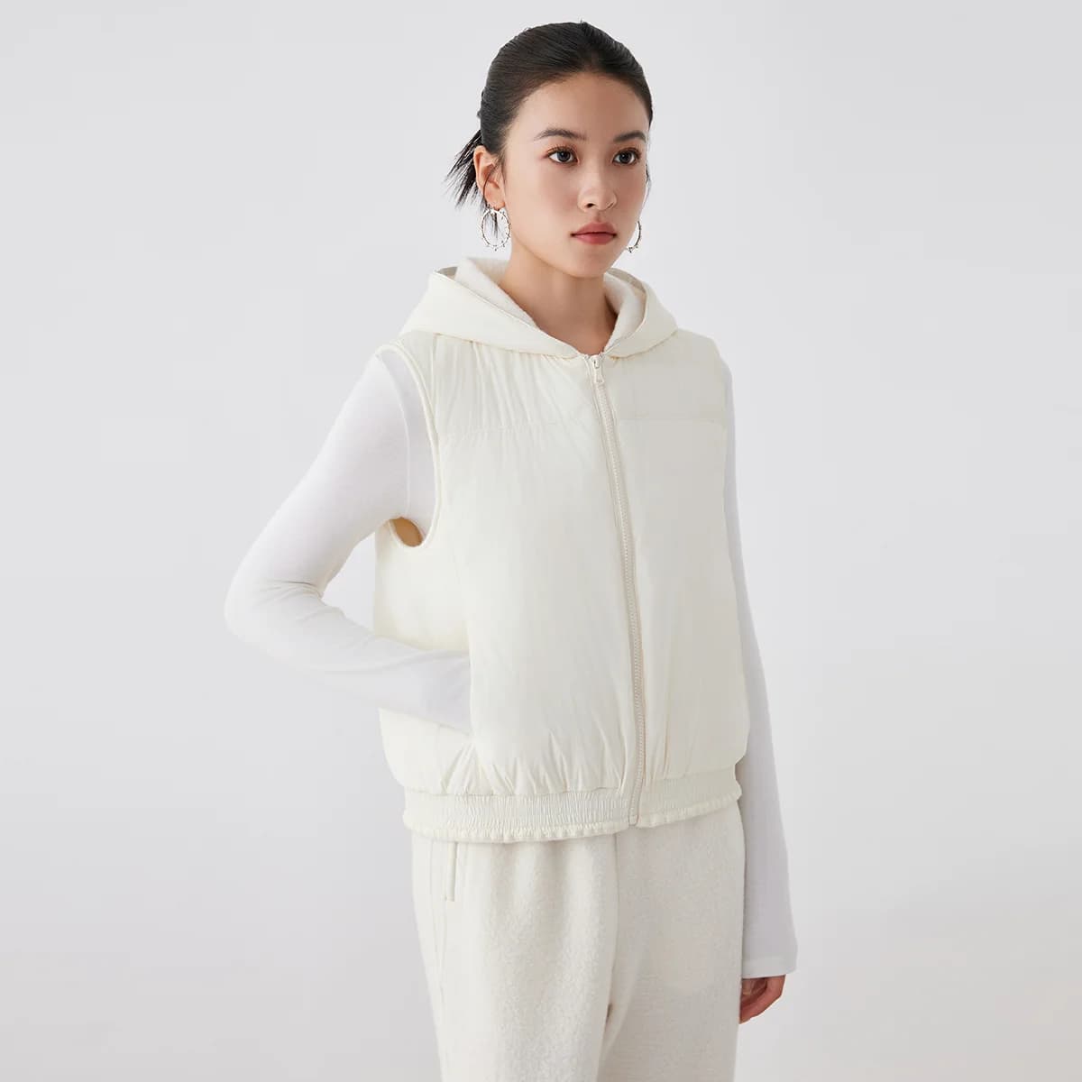 K2701W High Quality Luxury Women's Clothing 100% Wool Filling, 90% White Goose Down Down Jacket Hooded Vest coats