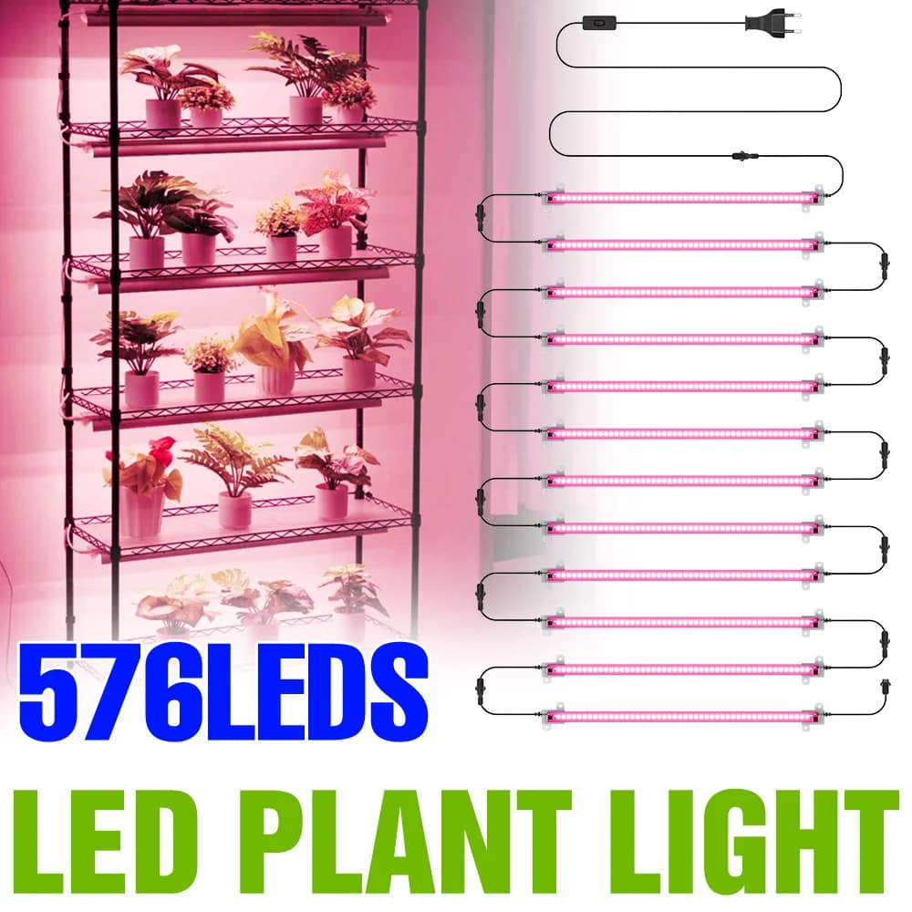 Strisce LED a Spettro Completo per Coltivazione 220V, Lampada per Crescita di Fiori in Vaso, Coltura Idroponica di Pomodori e Verdure, Spina EU