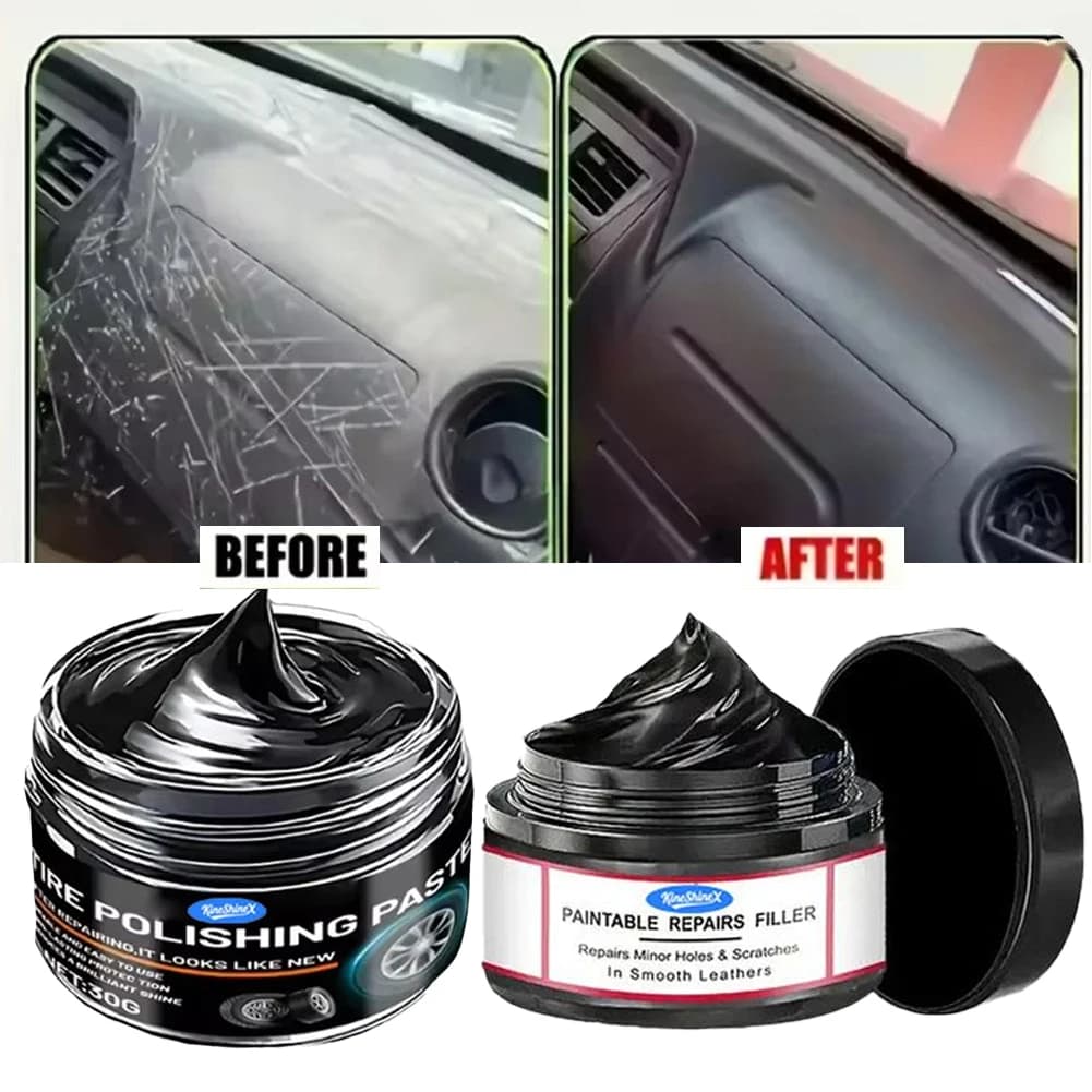 Crema per la riparazione dei graffi degli interni dell'auto, cera lucidante per plastica interna ed esterna, riparazione delle superfici in plastica del cruscotto e degli interni neri