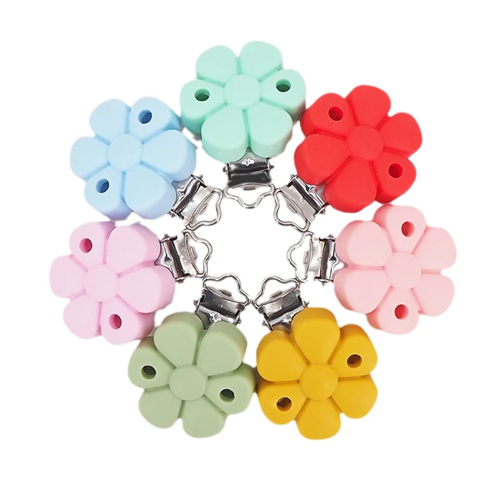 10 pezzi colorato a forma di fiore ciuccio in silicone clip massaggiagengive giocattolo per allattamento bambino ciuccio fai da te catena porta ciuccio per neonato