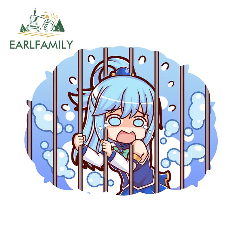 EARLFAMILY Q-versione Aqua Anime Adesivo per auto Loli Protezione solare Bicchiere Frigorifero Decalcomania Decorazione creativa per laptop antigraffio