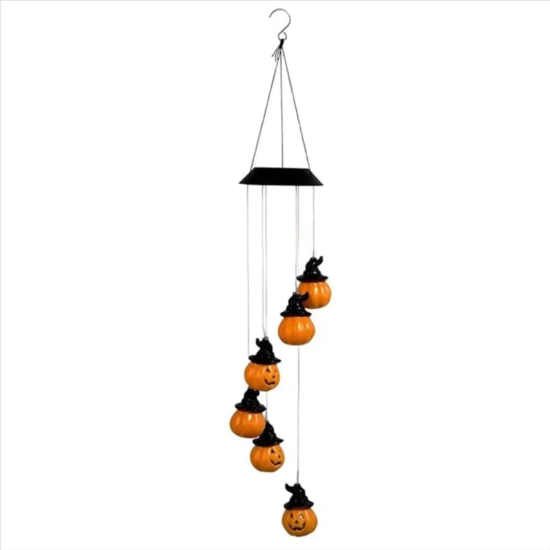 75STO-Halloween Zucca Campanelli eolici solari Zucca Luci solari Campanelli eolici Luci a corda di zucca sospese impermeabili per la decorazione