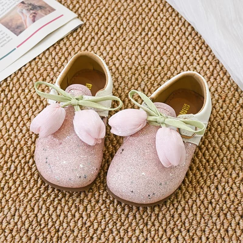 Nuove Scarpe Primaverili e Autunnali per Bambina con Motivo a Tulipano, Stile Principessa, Casual con Fiore, Suola Morbida, Moda Mary Jane per Studentesse