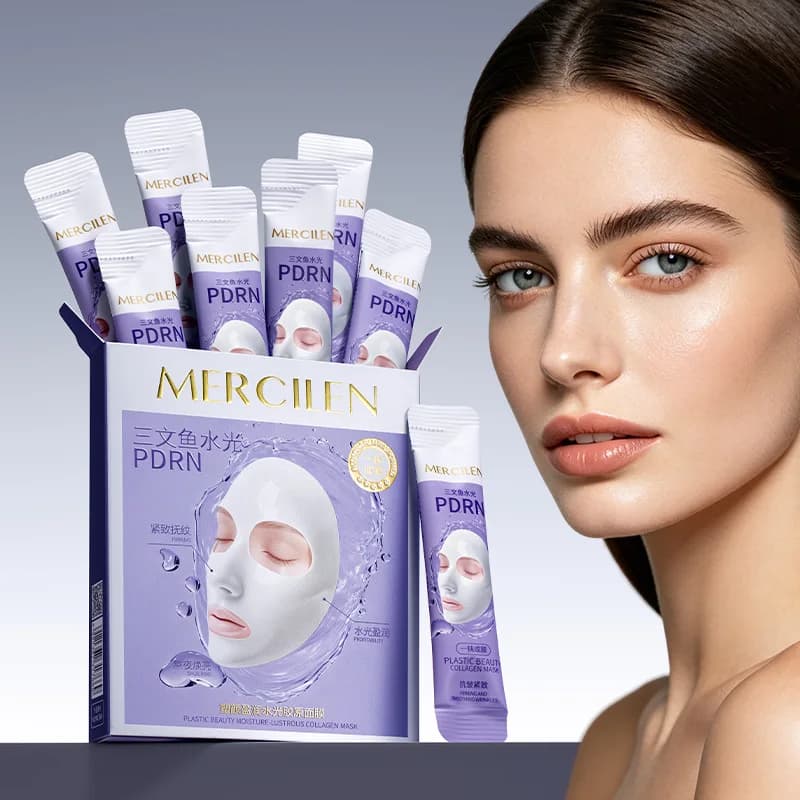 Mengxi Blue Hydrating Collagen Peel-Off Mask 6g*10 packs, contains collagen, niacinamide, and hyaluronic acid, forming a thin film upon application, hydrates and moisturizes, enhancing skin's elasticity and radiance, making the skin appear younger, suitable for all skin types, a portable skincare product for travel
