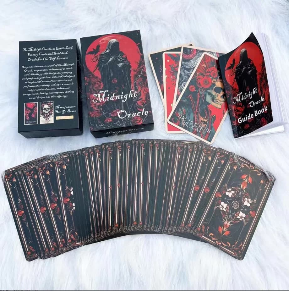 Midnight Oracle Cards Deck, set di 50 carte Oracle Gothic Dark Fantasy con guida, carta spessa 400GSM per divinazione misteriosa