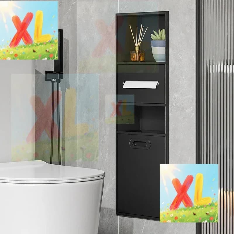Pattumiera per WC di nicchia personalizzata in acciaio inossidabile, pattumiera, armadietto di nicchia in metallo con bordo WC incorporato