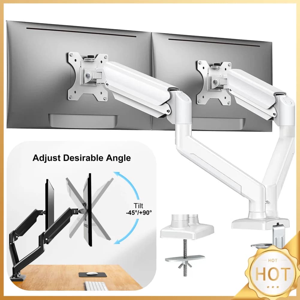 Support for double monitor with C clamp Monitor desk support Fully adjustable monitor arm desk for computer screens 13 to 32 inch