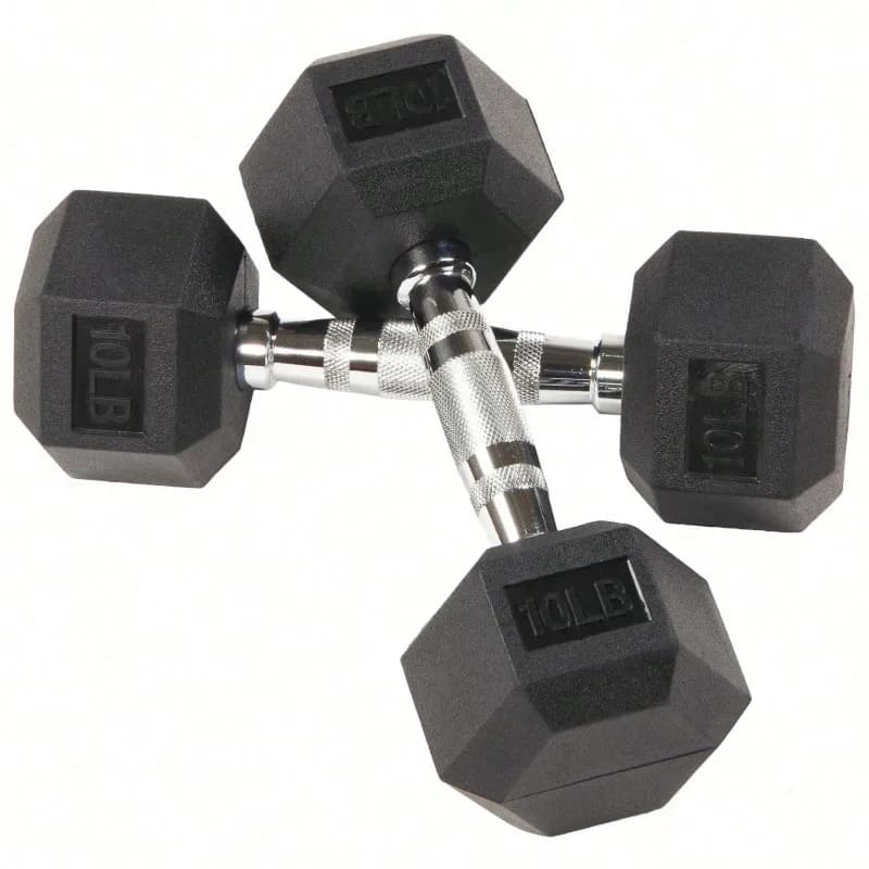 Large Fitness Equipment Rubber Encased Hex Dumbbells, 10 Lbs Pair, Black, Pairs