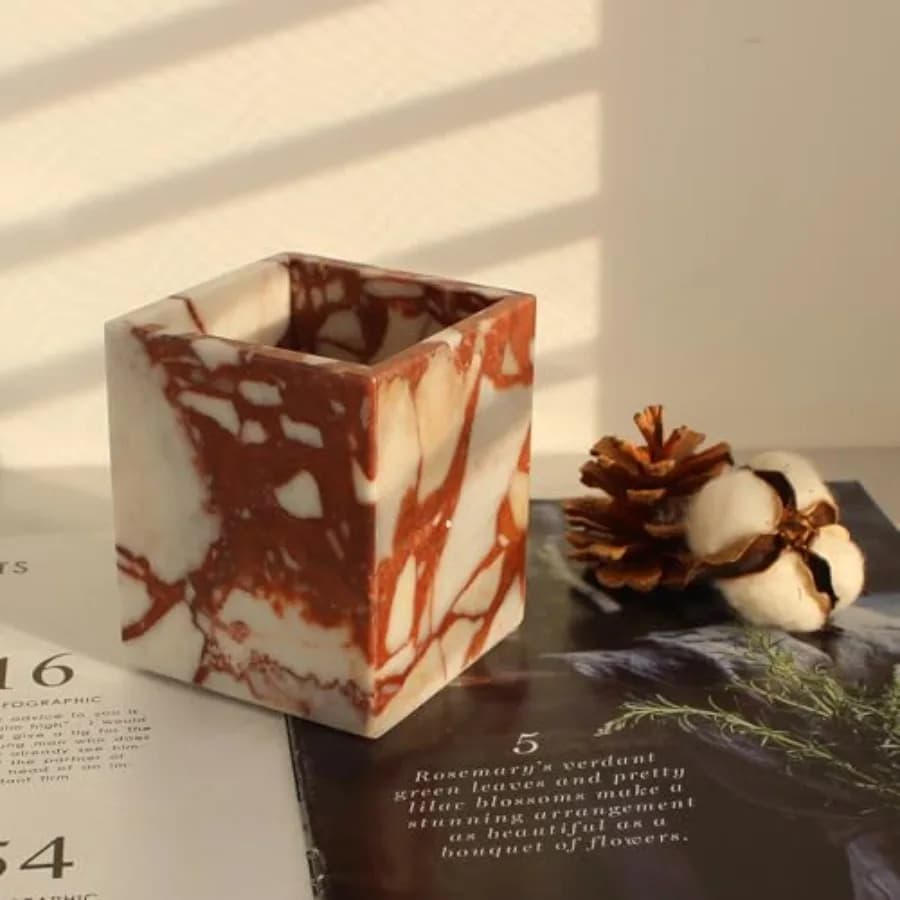 Portaspazzolini in Marmo per Bagno, Porta Pennelli da Trucco in Marmo Naturale, Organizzatore da Bancone