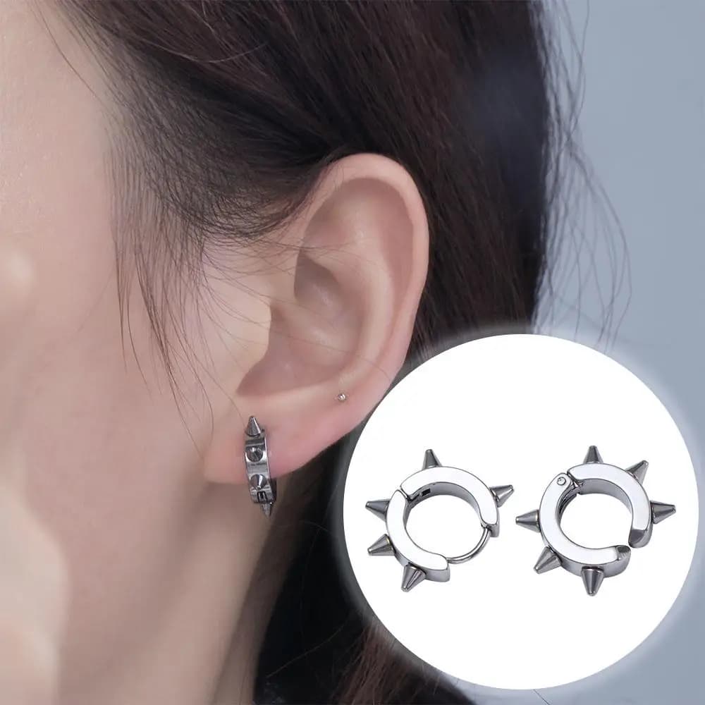 Round Hoop Earrings Cartilage Ear Cuff Earcuffs Spike Clip Earrings Stud Earrings Women Men Earrings Punk Rivets Ear Clip