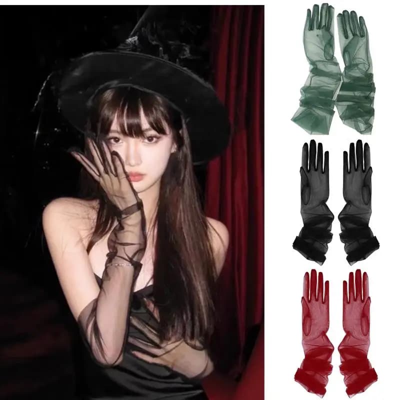 Women's gloves in ultra slim, mesh, long to elbow, vintage, with sunscreen, for wedding dress