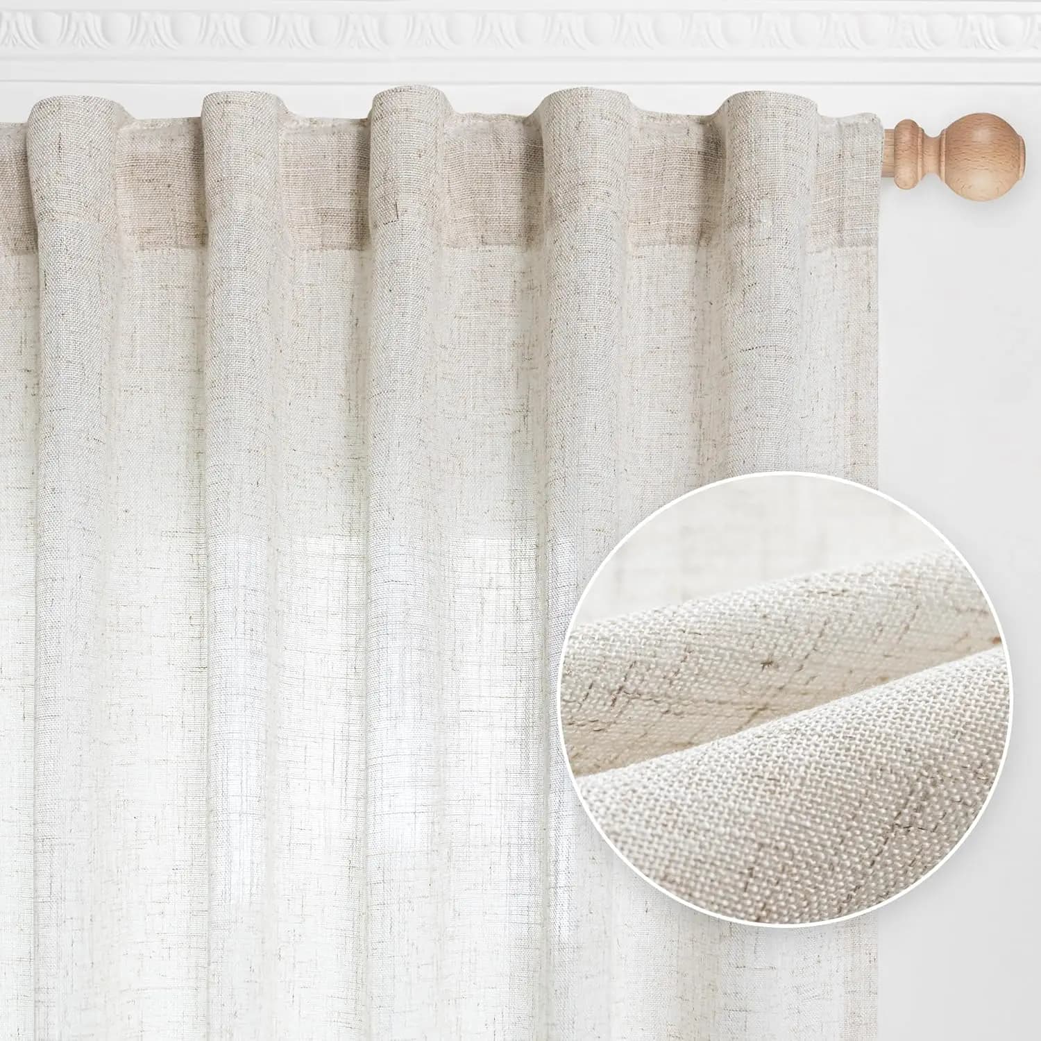 Linen Curtains for Living Room, Semi Sheer 84 inch Length 2 Panels Set, Farmhouse Back Tab Drapes for Sliding Glass Door, 50