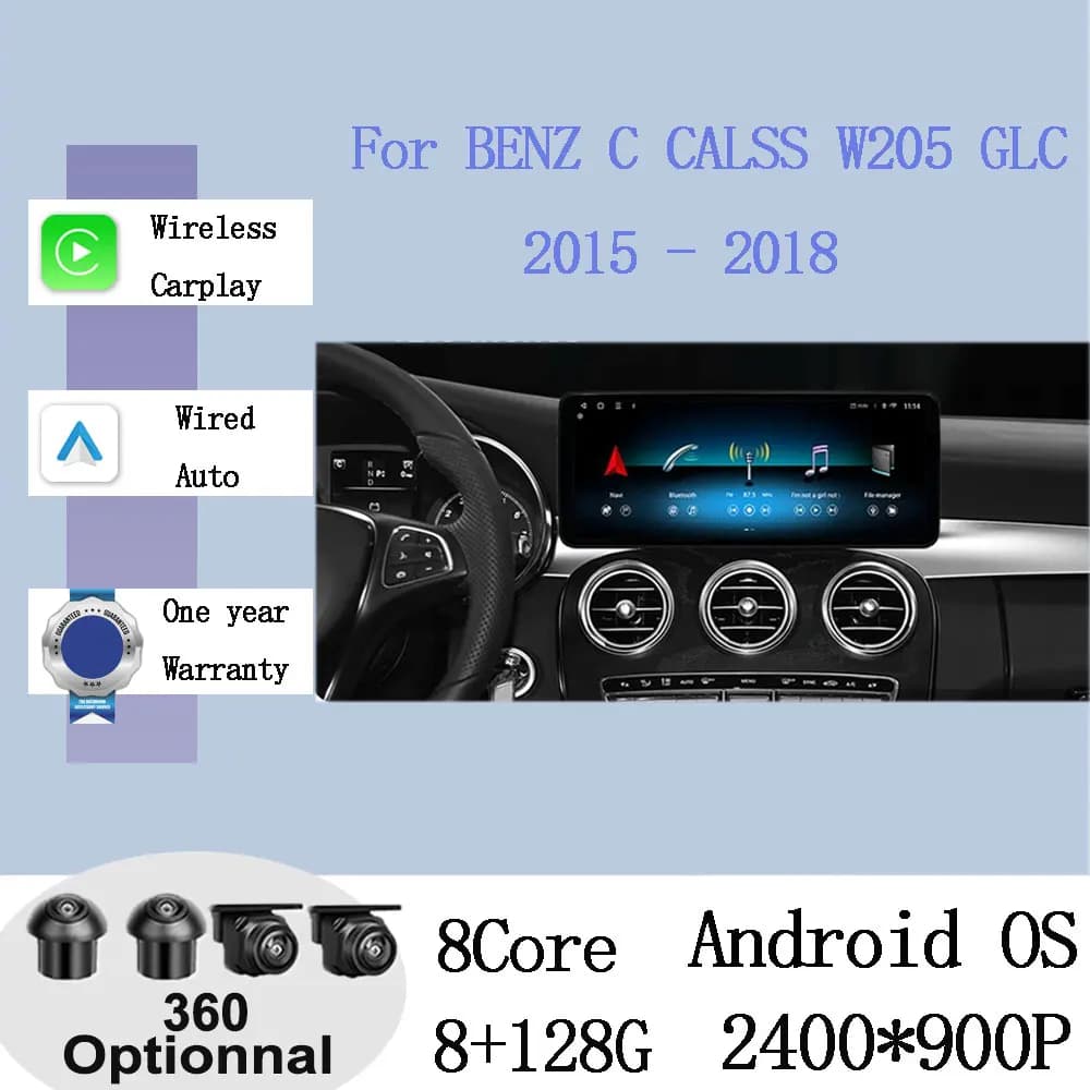 Android 15 Sistema Intelligente Per BENZ C CALSS W205 GLC 2015 - 2018 Auto Video Lettore Multimediale di Navigazione GPS 4G Carplay Auto