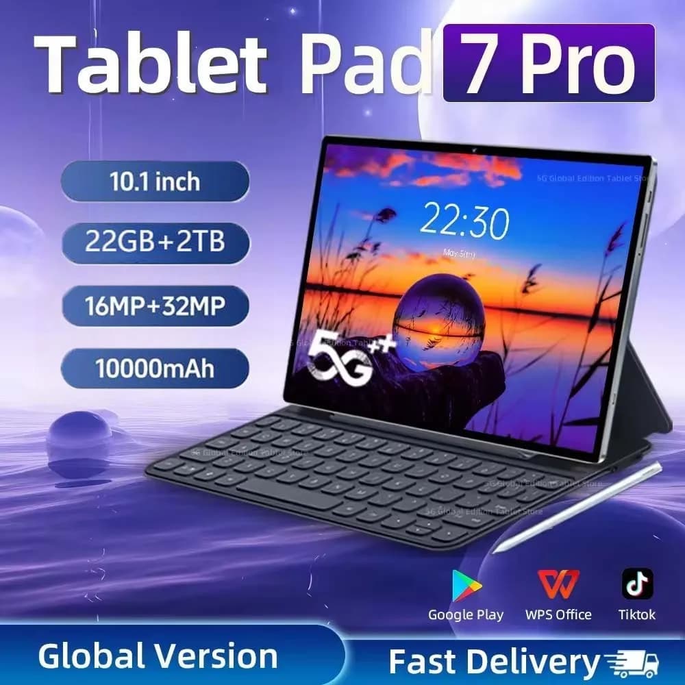 Tavolette da gioco originali Pad 7 pro da 10.1 "di fascia alta 22 GB + 2 TB Global Tab Android 15 5G Dual SIM Tablet PC per bambini Regalo per bambini