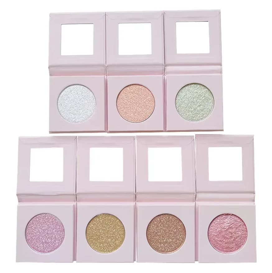 Evidenziatore per trucco Logo personalizzato Cosmetici Singola tavolozza rosa Crema luminosa Glitter Evidenzia Ombra liscia all'ingrosso Vegan 10 pezzi