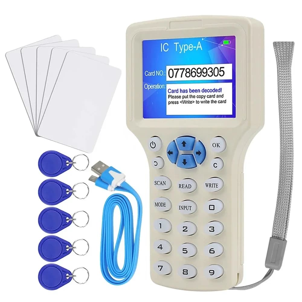 Programmatore di Smart Card RFID a 10 Frequenze NFC 125KHz 13.56MHz, Decodificatore Crittografato Scrivibile, Lettore di Carte USB per Controllo Accessi Hotel
