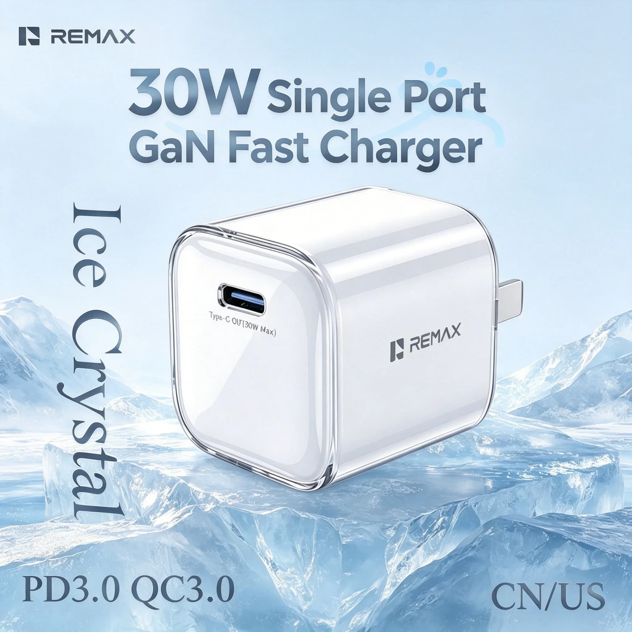 REMAX 30W PD3.0 QC3.0 Fast Charging GaN USB C Charger Mini Foldable Travel Wall Adapter Smart Temperature Control