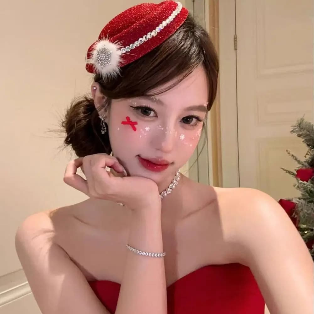 Beret Fedoras Hat Hair Clip Formal Hat Velvet Red Top Hat Hairpin Hat Decoration Hairband Snowflake Fascinator Hat Christmas