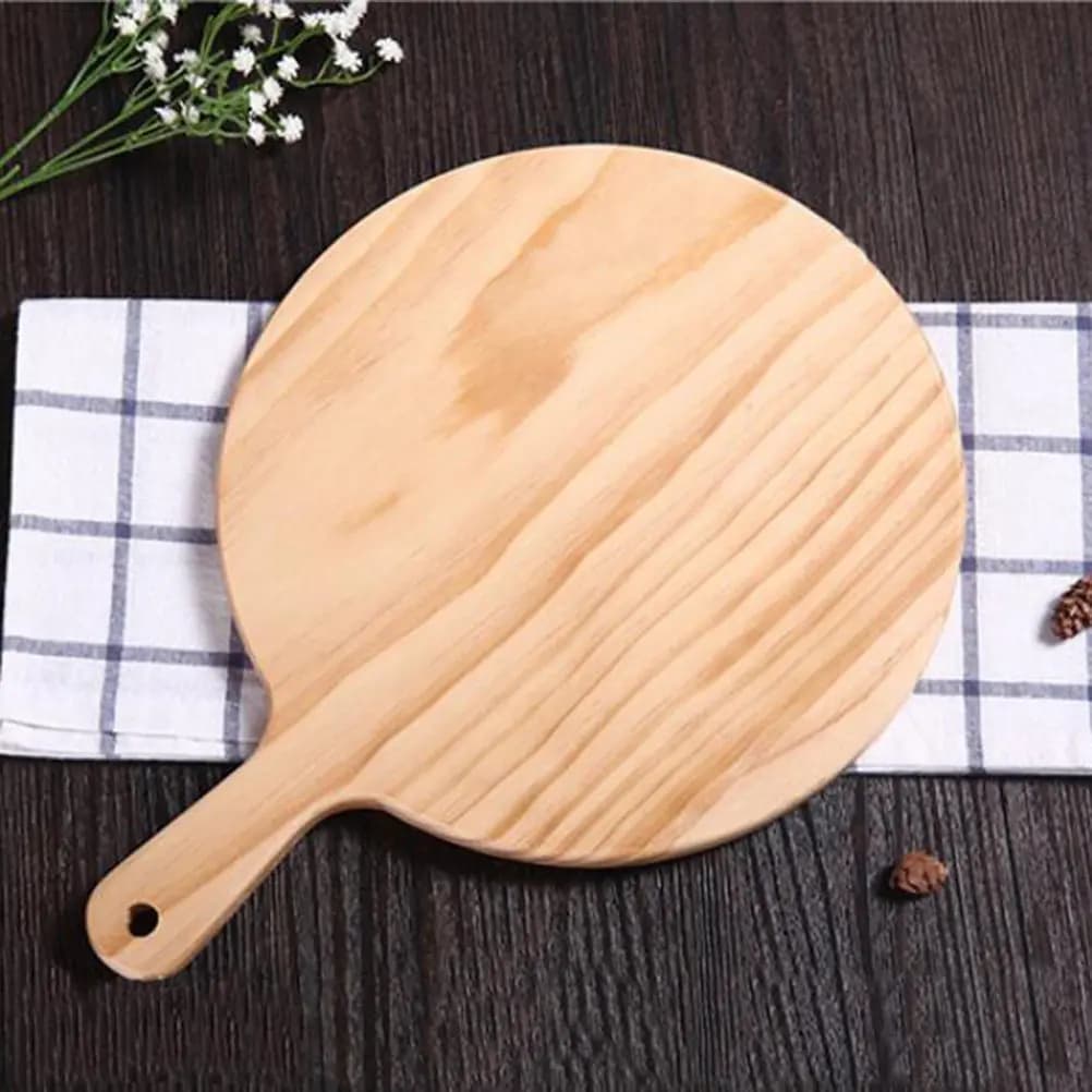 Tagliere per Pizza in Legno Rotondo 8 Pollici, Verniciato e Lavabile, Pala Tradizionale per Pizza, Vassoio da Forno, Piatto da Taglio, Utensile per Torte