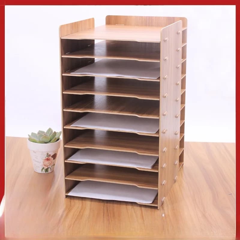 Scatola portaoggetti da scrivania in legno, scaffale per ufficio, organizer creativo per riviste, libri, documenti A4 e materiali vari