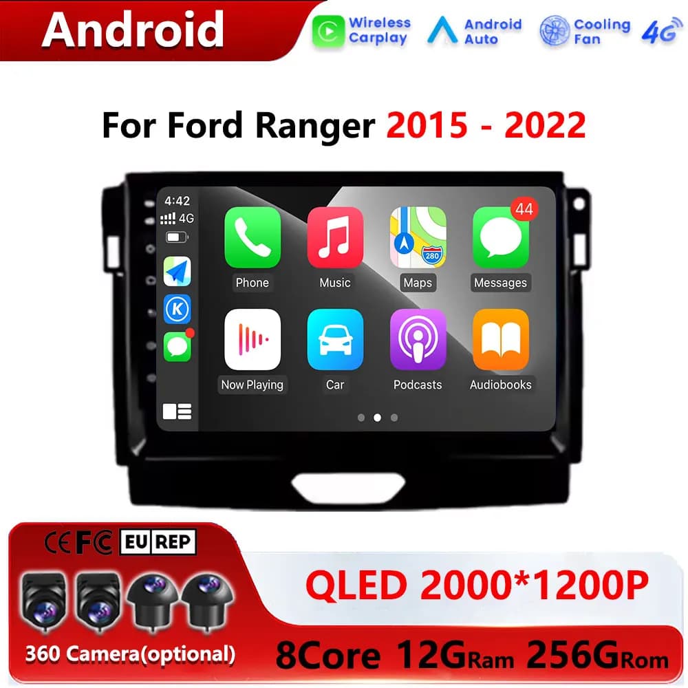 Android 16 For Ford Ranger 2015 2016 2017 2018 2019-2022 Car Radio Stereo QLED Screen GPS Multimedia Carplay Autoradio Head Unit