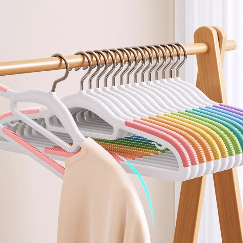 Joybos 28 Pack Adult Non-Slip Clothes Hangers, 7 Colors for Weekly Outfit Planning, Rainbow Grip Plastic Hangers with No Shoulder Bumps, Slim Space Saving Closet Hangers with Pants Bar & 360° Swivel Metal Hooks