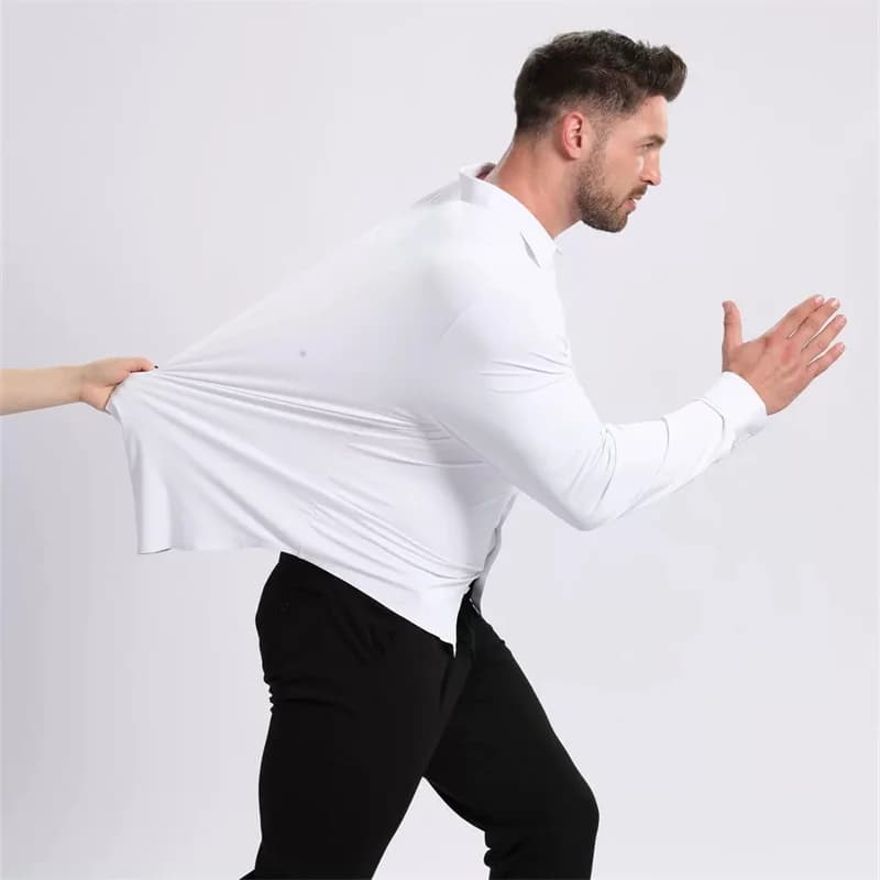 US/EU Size 3XL 105KG high-end Luxury Men's Long-sleeved Dress Shirt High Quality Elastic Non-iron Business Casual Man Clothing
