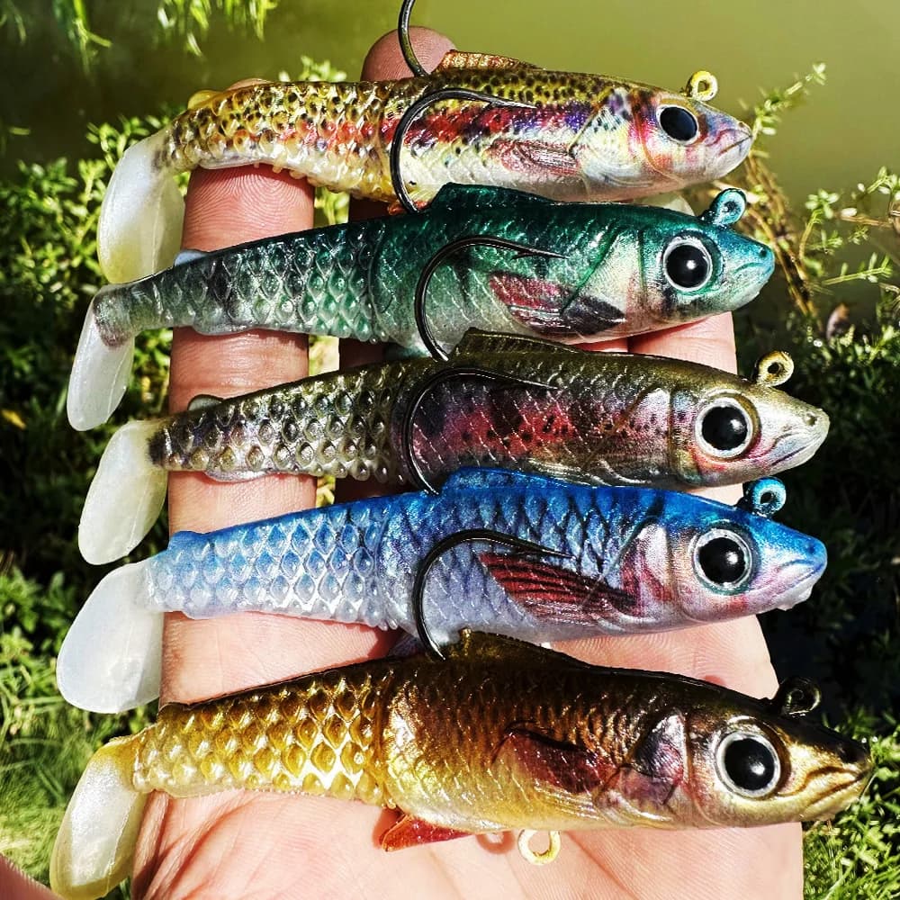 1 pz 18g/8.5cm Esca artificiale simulata con testa piombata, esca morbida a coda a T, jig per spigola, esca artificiale realistica per la pesca in acqua salata