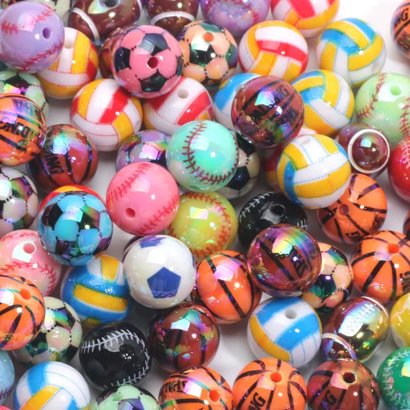 10pcs Mixed Sport Ball Acrylic Beads Basketball Football Volleyball Football Beads For Bracelet Jewelry Making DIY Accessories
