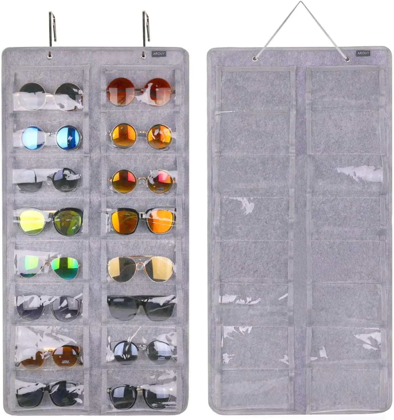 16 Slots Felt Sunglasses Organizer Hanging Wall Pocket Dust Proof Eyeglasses Storage Holder With Metal Hook Sturdy Rope Multi Purpose Glasses Jewelry Display Bag For Wardrobe Bedroom Party Wedding Gift For Friends Family Coworkers Back To School