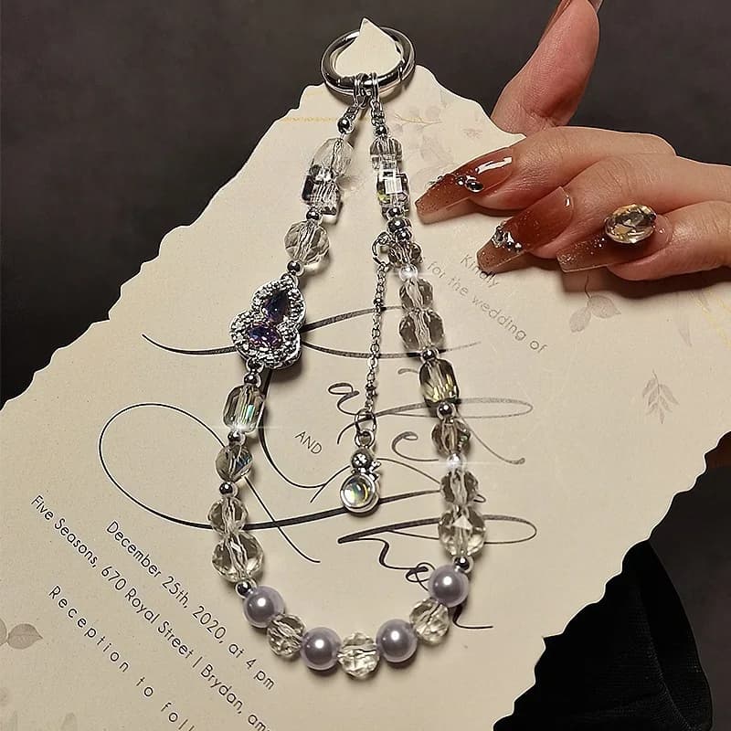 Fashionable Light Luxury Rhinestone Gourd Crystal Mobile Phone Chain Short Style Hanging Accessory for Smartphones
