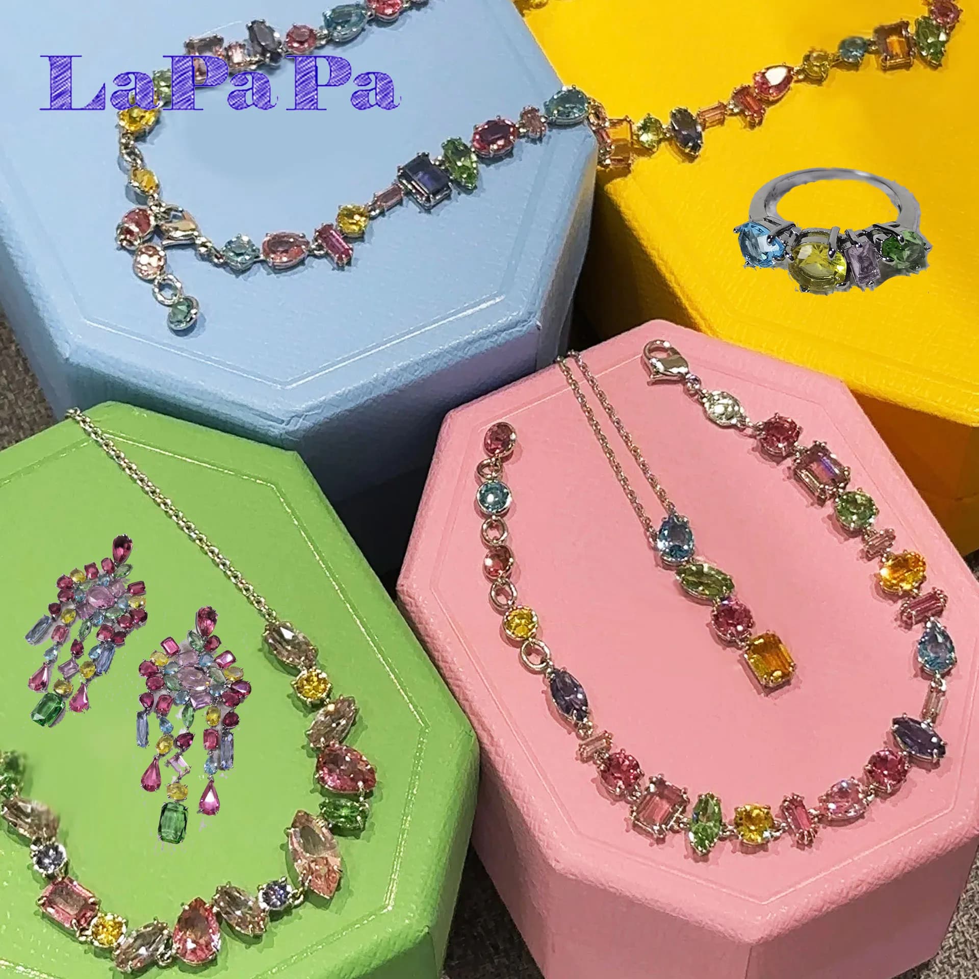 Original Colored Candy Crystal 2026 High Jewelry Set Luxury Brand Necklace Earrings Bracelet Ring for Women Wedding Gifts No Box
