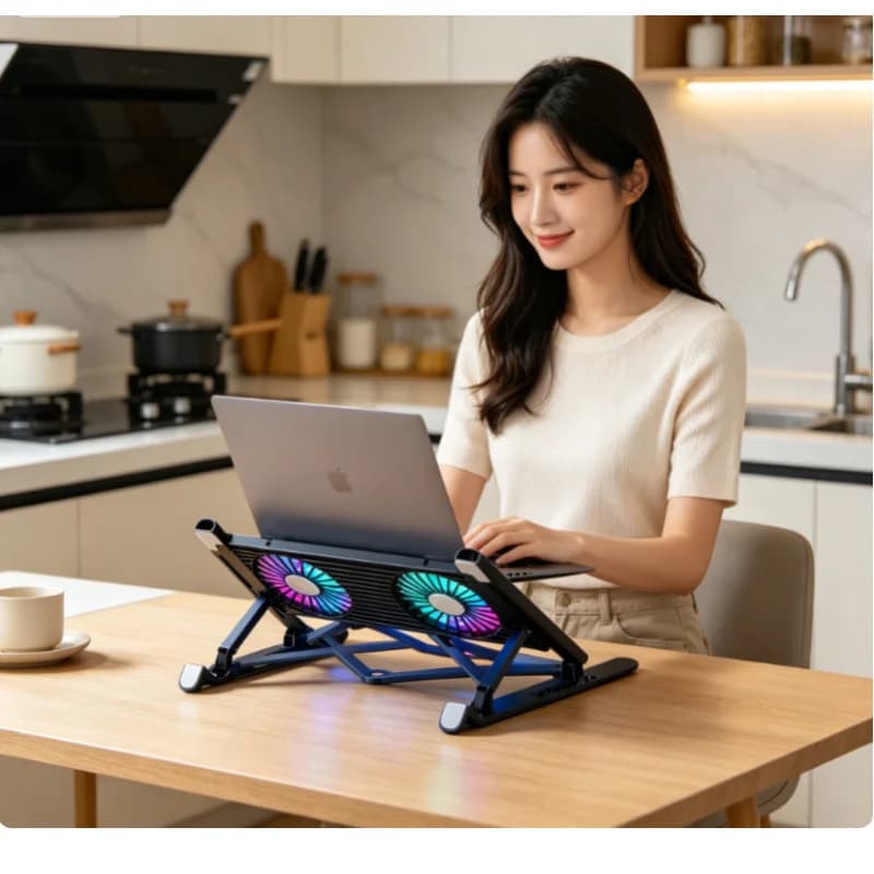 New Laptop Cooler Base Stand Foldable Laptop Cooling Pad Portable Adjustable Notebook Stand for 13-17.3 Inch with 4 Fans