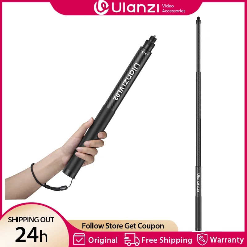 Ulanzi VL02 Monopiede allungabile per selfie stick in fibra di carbonio da 2,7 m per telefono cellulare Gopro Insta 360 DJI Action Camera con vite da 1/4"