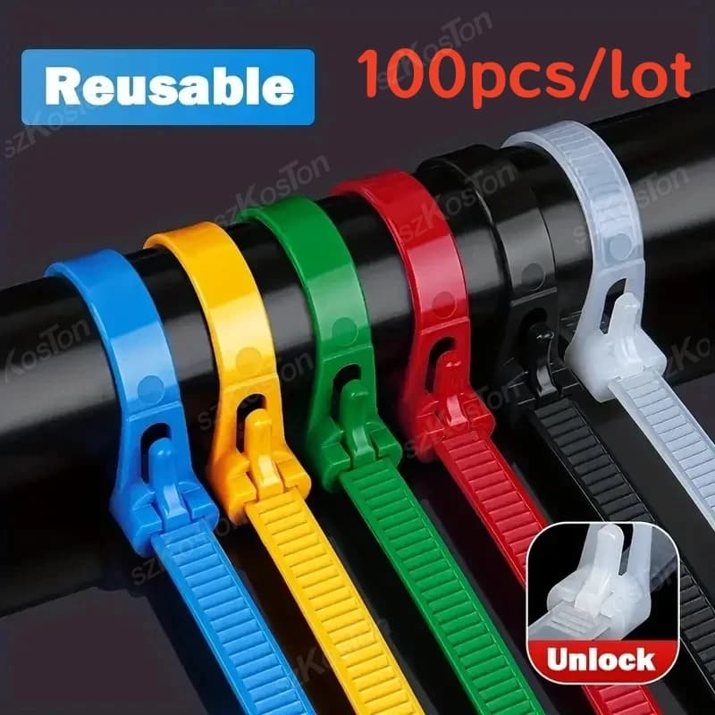 Fascette per cavi in nylon di plastica riutilizzabili da 100 pezzi Fascette per cavi con cerniera staccabili Cinghie per legare Fascette miste colorate per giardino domestico