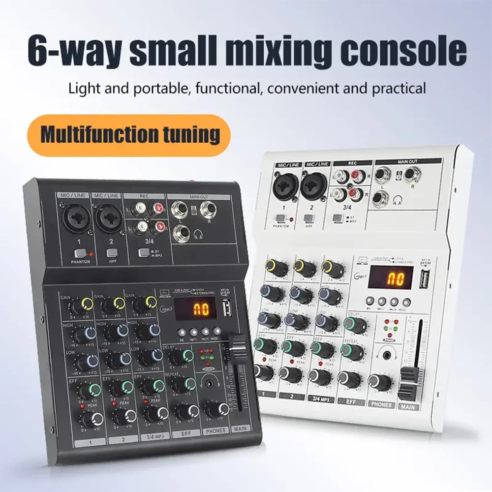 Mixer audio professionale a 4 canali per DJ e karaoke con interfaccia USB, scheda audio, Bluetooth e alimentazione phantom 48V per karaoke, feste e registrazione su PC