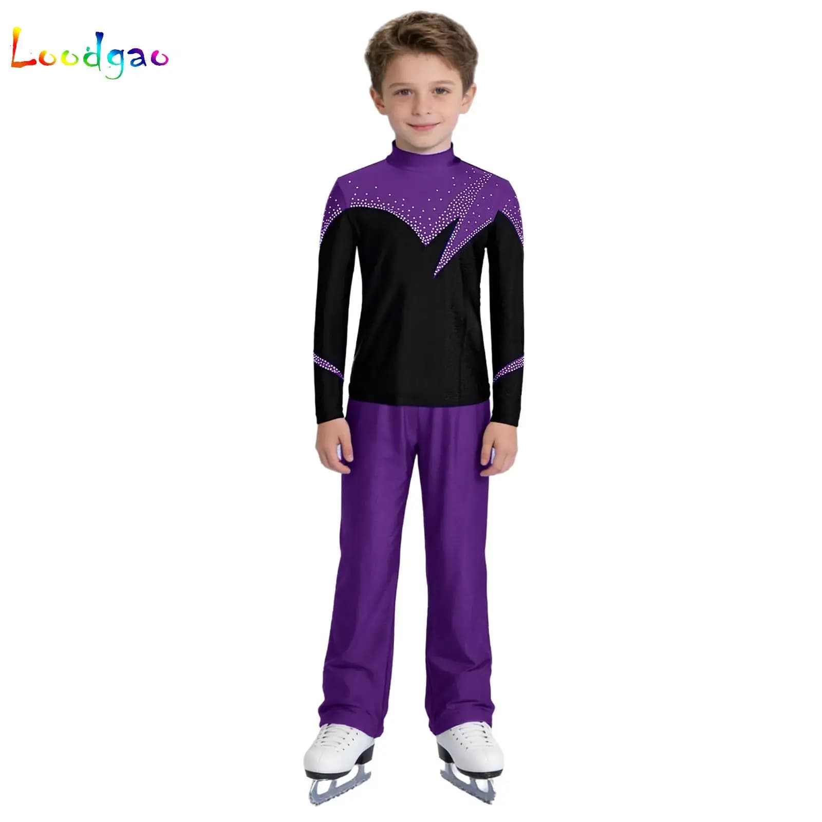 Set di Top e Pantaloni per Pattinaggio Artistico per Bambine con Strass Luccicanti, Leggings per Pattinaggio su Ghiaccio e Rotelle per Allenamento, Competizione e Spettacolo