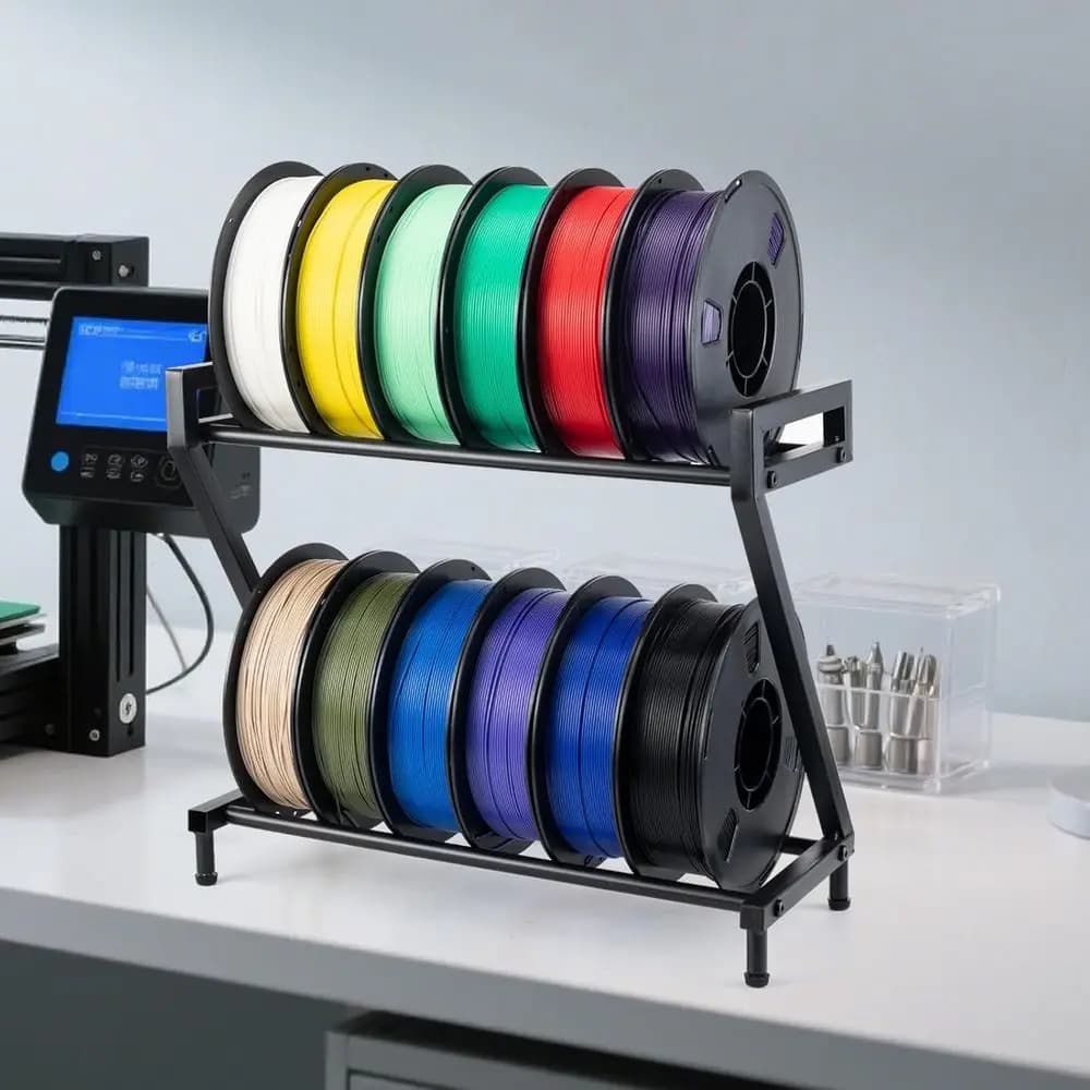 Dual-Level 3D Printer Filament Organizer, Holds 10-12 Spools, Suitable for PLA, ABS, TPU, Ideal for Home, Office, Studio