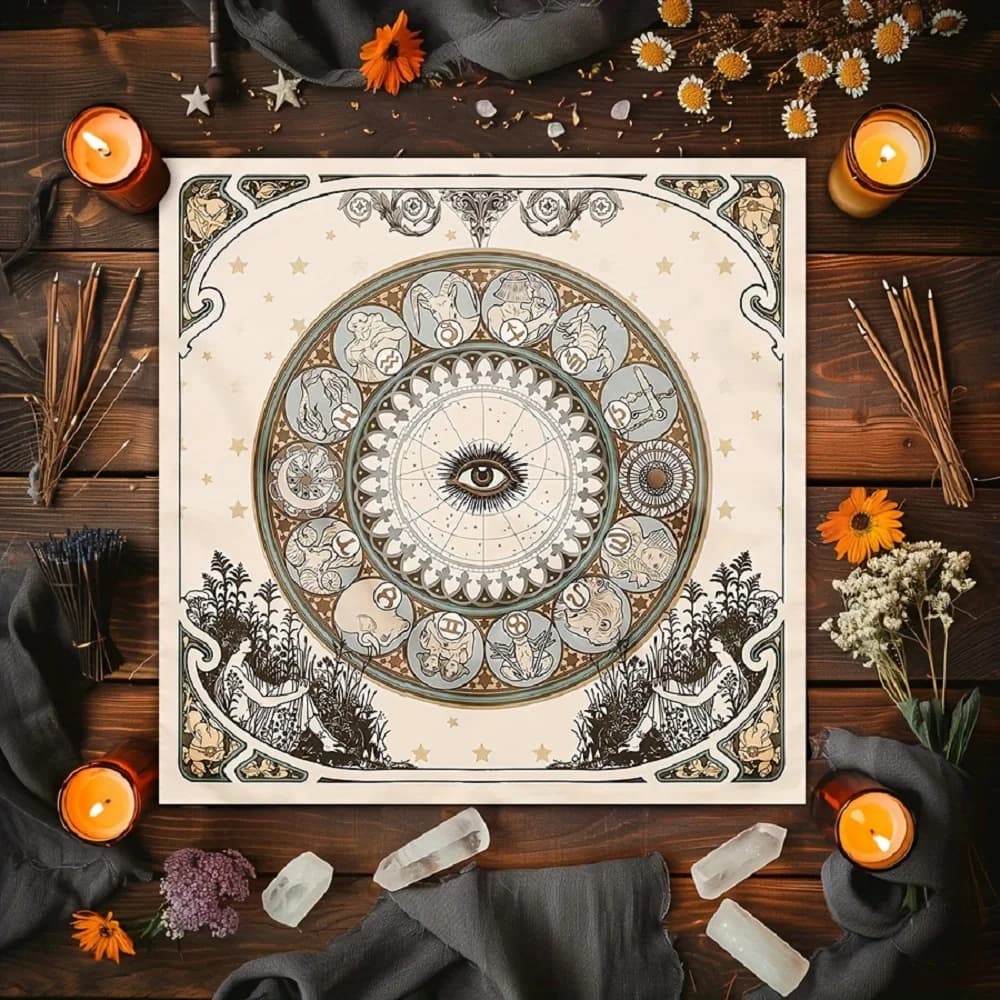 Tappeto da Tavolo a Croce con Fiori, Telo per Altare, Tappetino per Carte Pagan, Pendolo, Stregoneria, Astrologia, per Arredamento Casa e Stanza