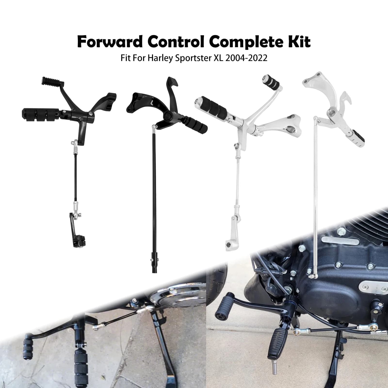 Comandi avanzati moto Kit completo Pioli neri/cromati Leve Collegamenti per Harley Sportster XL 883 Iron 1200 48 2004-2022