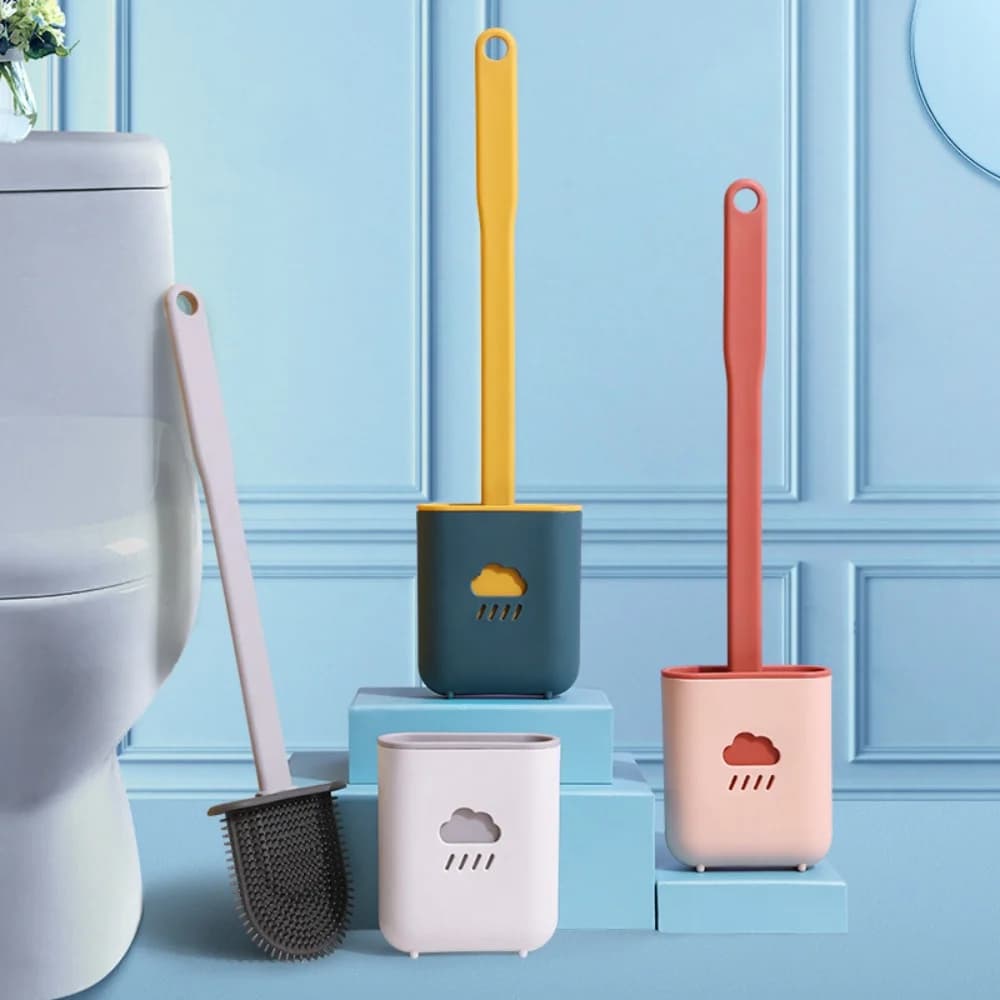Spazzola per WC con base, in silicone, ecologica, per la pulizia del bagno, accessori per WC